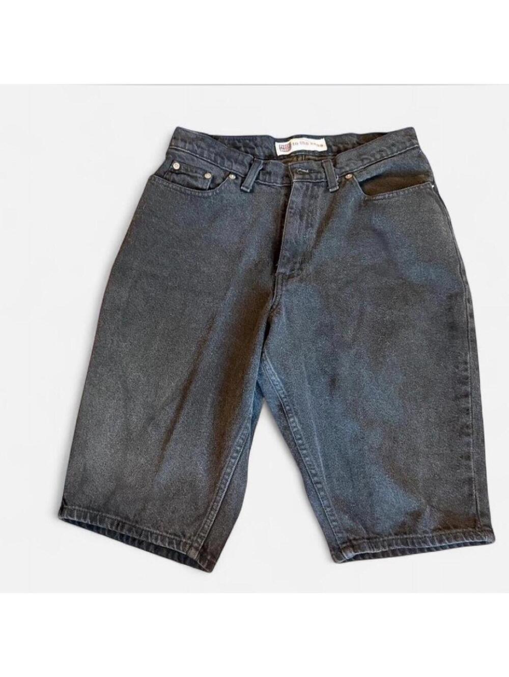 Black denim knee length shorts #skater